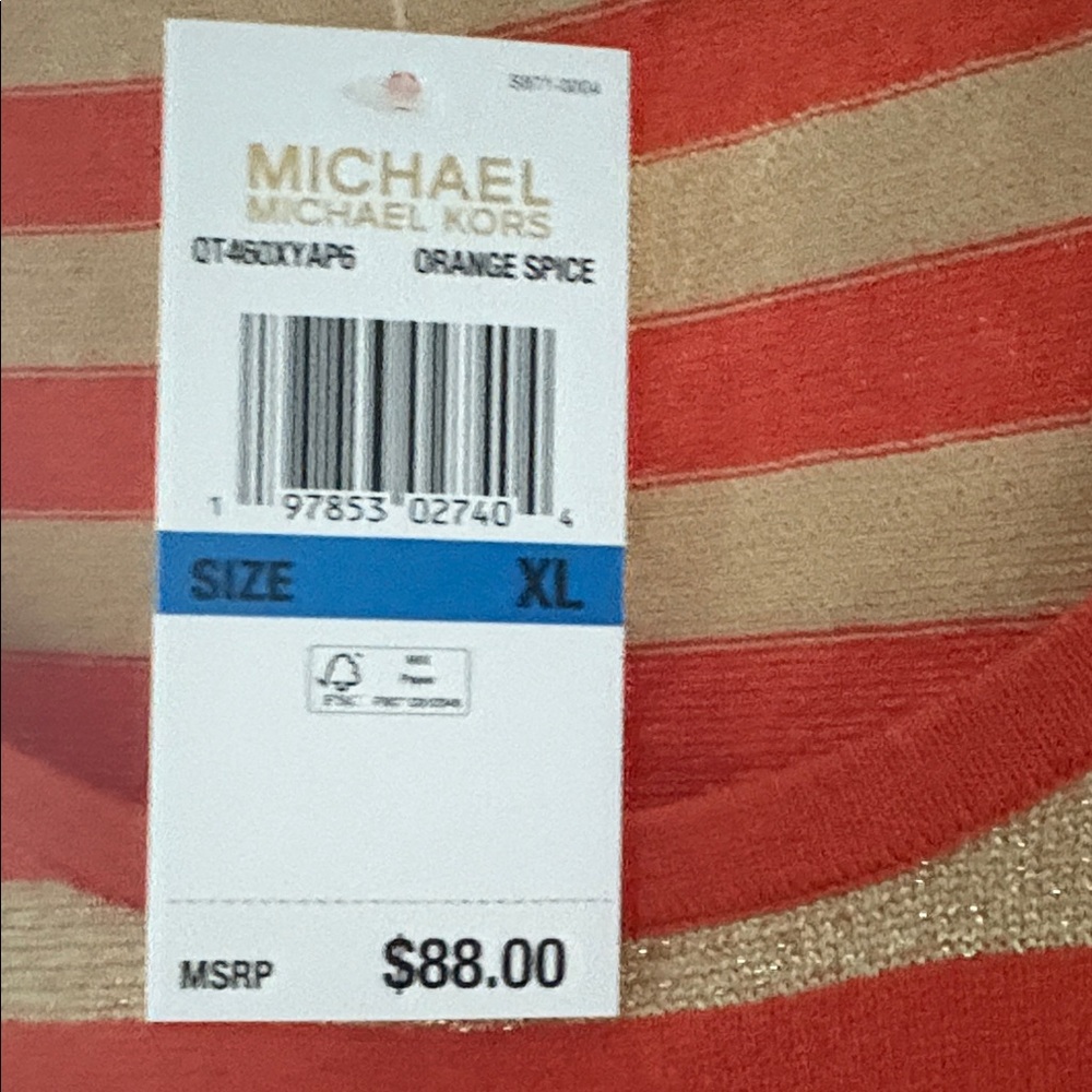 Michael Kors Striped Orange and Gold Women's Tank Top.   The fabric is stretchy - Picture 3 of 6